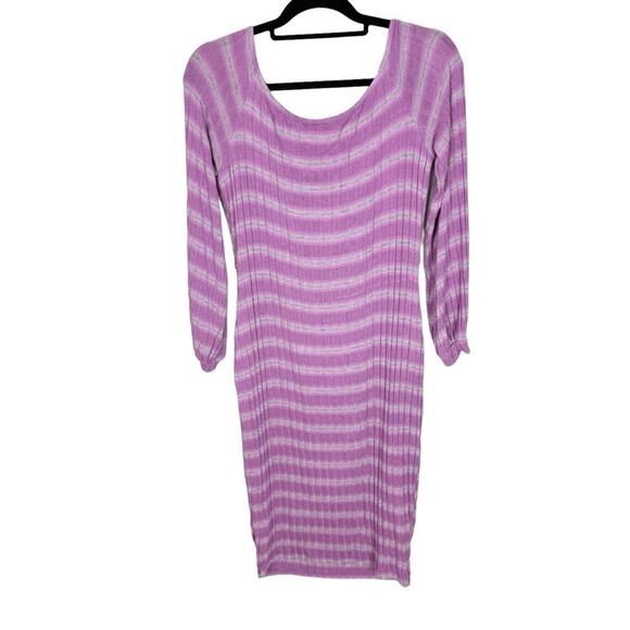 Fashion Nova Bow Ribbed Long Sleeve Midi Bodycon Dress Lavender Purple Size 1X - Picture 4 of 7